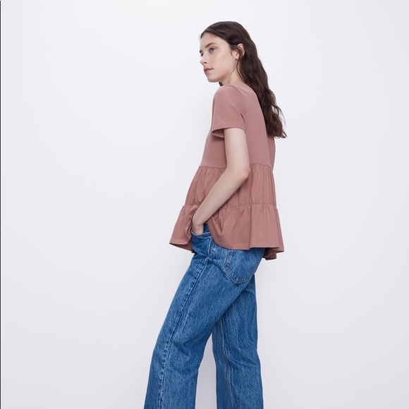 Zara Blush Ruffled Short Sleeve Tee Shirt - Picture 4 of 7
